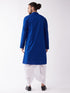 Vastramay Men's Blue And White Cotton Blend Kurta And Dhoti Set